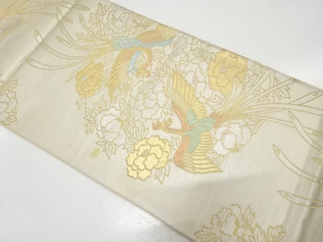 Antique Woven pouch obi with phoenix and peony design (Material)